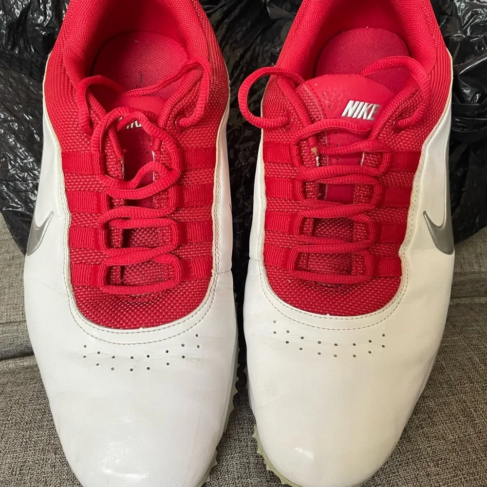 Nike Golf Air Rival White Red Trim Silver Swoosh Men’s 10.5 lace Up Golf Cleats